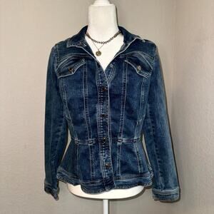 White House Black Market Jean Jacket Women's Small Blue Denim Cotton Stretch